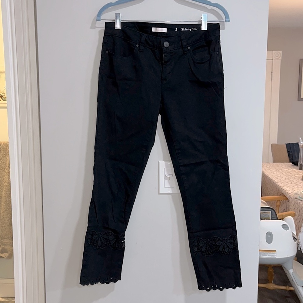LC Lauren Conrad Black Skinny Crop Jeans with Lace & Scallop Hem
